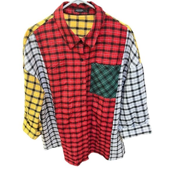 MENS Shirt 3XL XXXL Multicolored‎ Plaid Long Sleeve Green Pocket NWOT - Picture 1 of 8